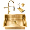 Ver imagem 1 de Kit Cuba Simples Gourmet 44x44 Inox 304 com Torneira 2 Saídas Misturador Brinovar Luxo