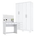 Ver imagem 1 de Guarda Roupa Solteiro Caju 4 Portas e Penteadeira Daila com Led Branco - Henn