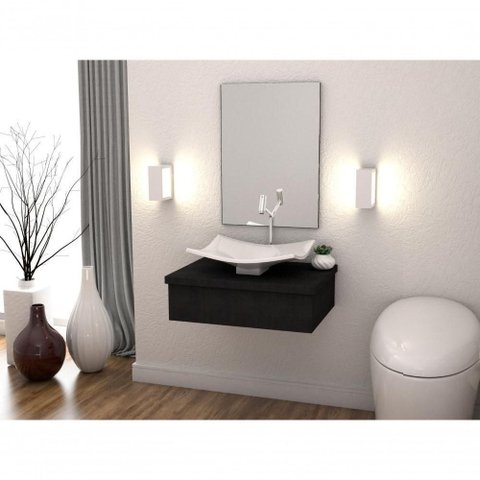 Conjunto Bancada C-cuba F44 e Espelheira Metrópole 601 Nogal Preto Ônix