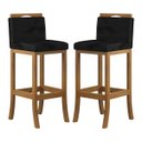 Ver imagem 1 de Kit 2 Banquetas Média Encosto Estofado 38x92Cm Ilha Turim Madeira Maciça Amêndoa Suede Preto CCS