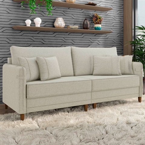 Sofá 2 Lugares Living 172cm Pé Madeira Zoe Linho Cru Z08 - Mpozenato