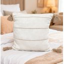 Ver imagem 1 de Capa de Almofada Rustica em Algodão 4 Listras com Pompom Caqui/cru