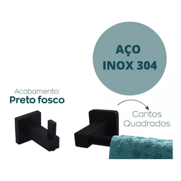 Kit Pra Banheiro Quadrado Preto Fosco 6 Peças Acabamentos - 7