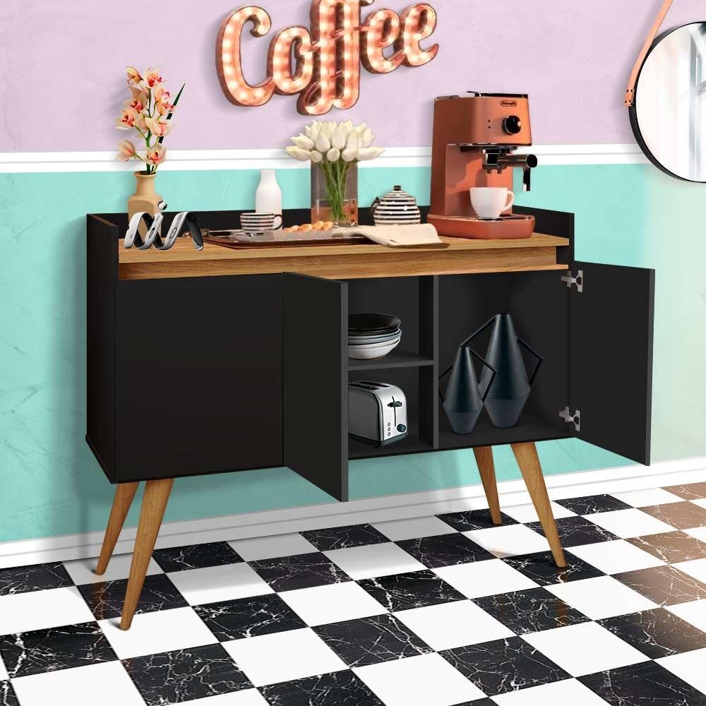 Aparador Buffet Retrô 3 Portas Preto Mel Gold Primus | MadeiraMadeira