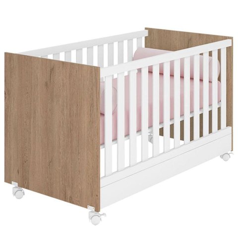 Berço Mini-cama Doce Mel com Rodízios Carvalho-branco