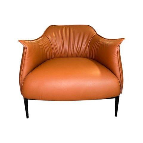 Poltrona Confortável Estofada em Couro Pu Caramelo Design Exclusivo