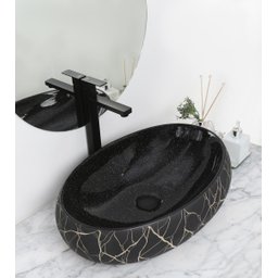 Kit Cuba Pia Louça Cerâmica Banheiro C/ Torn e Vál Preta S31 - 1