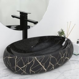 Kit Cuba Pia Louça Cerâmica Banheiro C/ Torn e Vál Preta S31 - 2