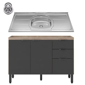 Balcão Firenze com Pia e Cuba Ghelplus 120cm 02 Portas 02 Gavetas Avena Touch Grafito Demóbile