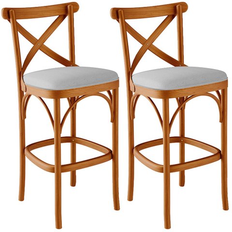 Kit 02 Banquetas Altas Cozinha Bancada Bar Sala de Jantar Estofada Ávila L02 Linho Cinza - Lyam Lyam