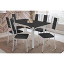 Ver imagem 1 de Sala de Jantar Completa Elba Tampo Madeirado C/ Vidro 160cm e 6 Cadeiras Lisboa Cromada/preto -