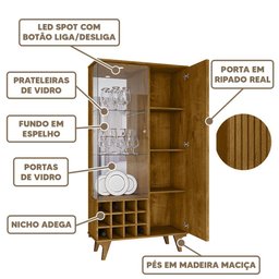 Cristaleira de Vidro 2 Portas Led Ripado Naturalle Elba Bechara - 3