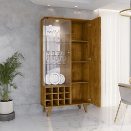 Cristaleira de Vidro 2 Portas Led Ripado Naturalle Elba Bechara - 1