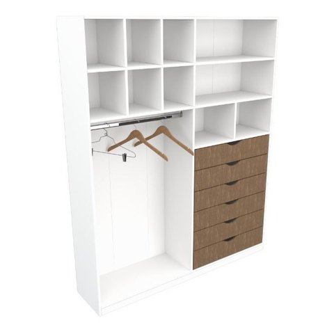 Armário Arara Gaveta Samara M4 100% Mdf (closet / Colmeia) - Branco e Madeirado
