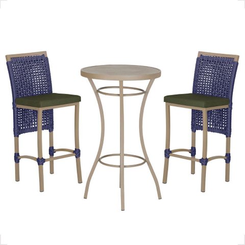 Mesa Bistro e 2 Banquetas Roma Fendi Corda Náutica 13 Trama Original