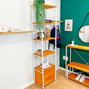 Ver imagem 4 de Estante Style de Ferro e Madeira Slim 6 Prateleiras Industrial com 1 Gaveteiro Carvalho e Branco