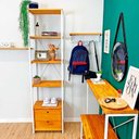 Ver imagem 3 de Estante Style de Ferro e Madeira Slim 6 Prateleiras Industrial com 1 Gaveteiro Carvalho e Branco