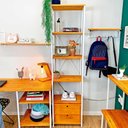 Ver imagem 2 de Estante Style de Ferro e Madeira Slim 6 Prateleiras Industrial com 1 Gaveteiro Carvalho e Branco