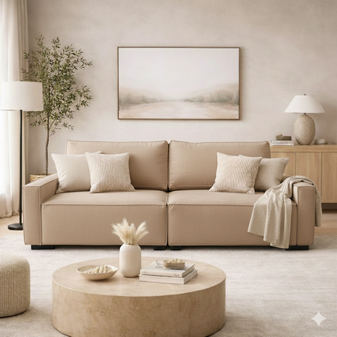 Sofá 3 Lugares Moderno Contemporâneo Sala Recepção Suede:capuccino