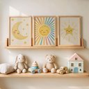 Ver imagem 1 de Kit 3 Quadros Decorativos Infantil - Boho Lunar NO2 - 40x60 - Moldura Madeira