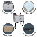 Ver imagem 4 de Mesa de Cabeceira Off White 50cm Eco Industrial 2 Gavetas Quarto Cama Base Metal Preta Puxador Preto