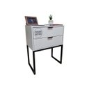 Ver imagem 1 de Mesa de Cabeceira Off White 50cm Eco Industrial 2 Gavetas Quarto Cama Base Metal Preta Puxador Preto