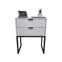 Ver imagem 5 de Mesa de Cabeceira Off White 50cm Eco Industrial 2 Gavetas Quarto Cama Base Metal Preta Puxador Preto