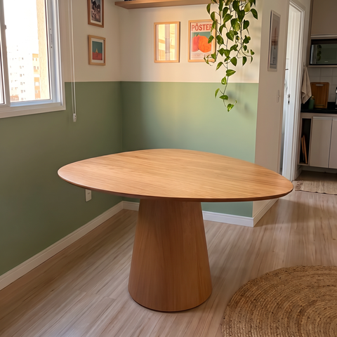 Mesa de Jantar Orgânica 4 Lugares com Base de Madeira Maciça 120x80x90cm