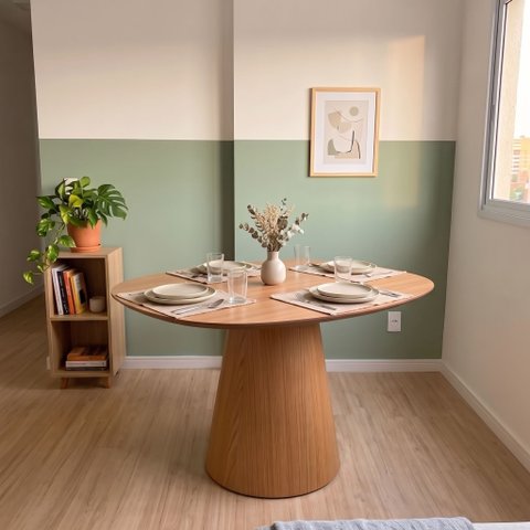 Mesa de Jantar Orgânica 4 Lugares com Base de Madeira Maciça 120x80x90cm