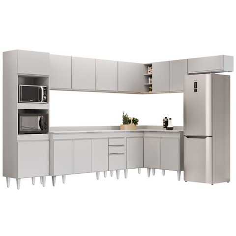 Armário de Cozinha Modulada de Canto 8 Peças CP08 Balcão com Tampo Branco - Lumil Lumil Móveis