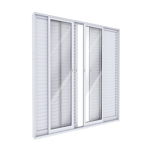 Porta Balcão de Alumínio 4 Folhas Móveis e 2 Fixas com Fecho Embutido 215x200cm Lucasa Ideale Branco