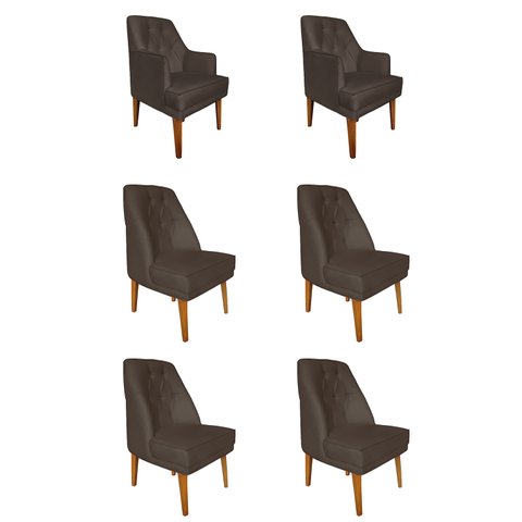 Kit 4 Cadeiras Paris + 2 Paris Retro Suede Marrom Dominic Decor