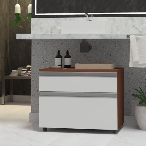 Gabinete para Banheiro com Rodízio 60cm 2 Gavetas Safira Inferior