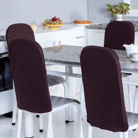 Kit 6 Capas Encosto de Cadeira de Ferro Tubular Cozinha e Jantar Malha Helanca Elástica:marrom Tabac