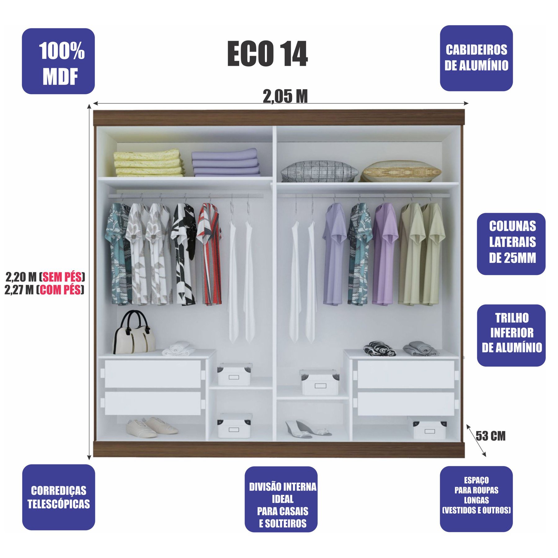 Guarda-roupa Casal Eco 14 100% Mdf 2 Portas 4 Gavetas Bom Pastor - Branco - 4