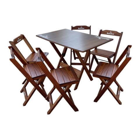 Conjunto Mesa Dobrável Madeira 110x70 com 6 Cadeiras Personalizada Hei Imbuia - Tarimatã