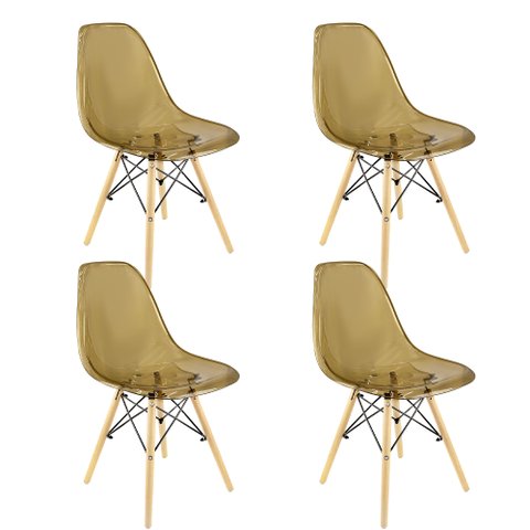 Kit 4 Cadeiras Charles Eames Cristal Eiffel Wood Designer Transparente