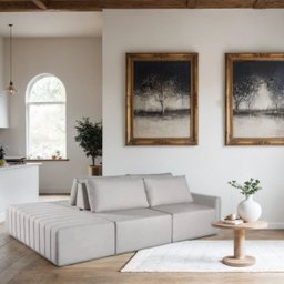 Sofá Ilha Vancouver Modular com Puff 255 Cm Bouclê Off White - 2