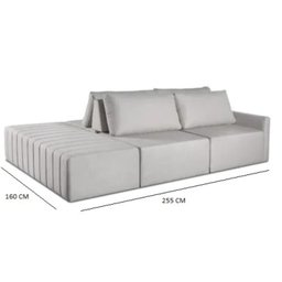 Sofá Ilha Vancouver Modular com Puff 255 Cm Bouclê Off White - 4