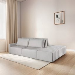 Sofá Ilha Vancouver Modular com Puff 255 Cm Bouclê Off White - 1