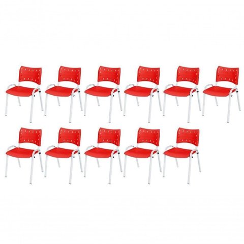 Cadeira Iso Base Branco , Escritório Vermelho Kit 11 Un