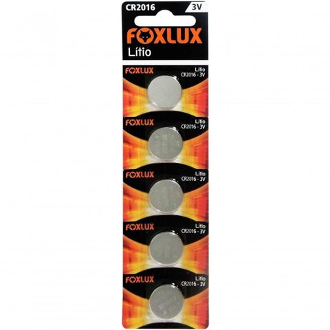 Pilha Bateria de Lítio 3v Cr2016 Blister com 5 Peças Foxlux