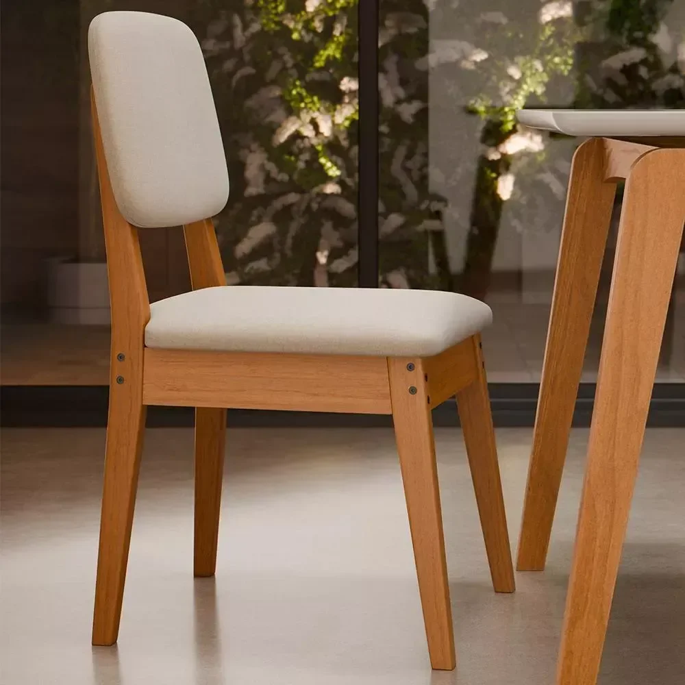 Kit 4 Cadeiras Classicas em Madeira Maciça e Estofado Linho:areia - 2