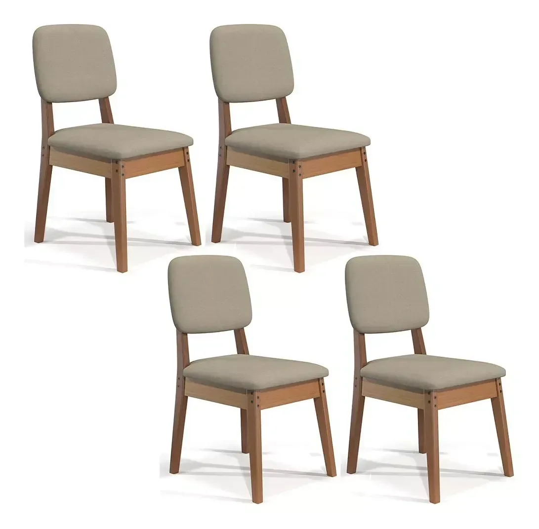 Kit 4 Cadeiras Classicas em Madeira Maciça e Estofado Linho:areia - 1