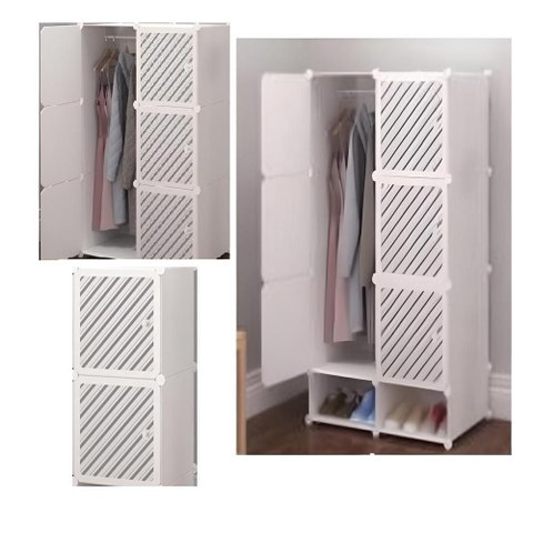 Armário Vintage 6 Portas com Arara, Cabideiro e Sapateira Modular Branco