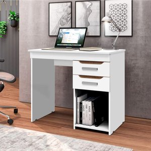 Mesa Escrivaninha Veneza para Computador 90cm com 2 Gavetas - Branco