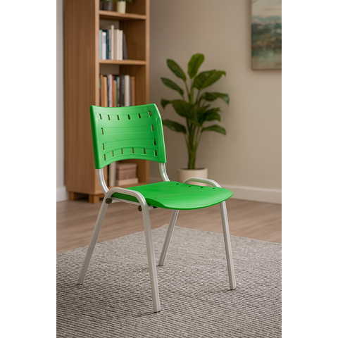 Cadeira Iso para Escola Escritório Comércio Verde Base Branca Ecomhome