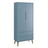 Guarda-Roupa Retrô 2 Portas Théo New Azul Fosco com Madeira - Reller - 1