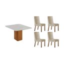 Ver imagem 1 de Conjunto: Mesa Sala Jantar Maldivas C/ Tampo Madeirado C/ Vidro Canto Curvo 90x90cm e 4 Cadeiras