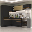 Ver imagem 1 de Cozinha Completa De Canto Rodapé Multimóveis Preto/dourado